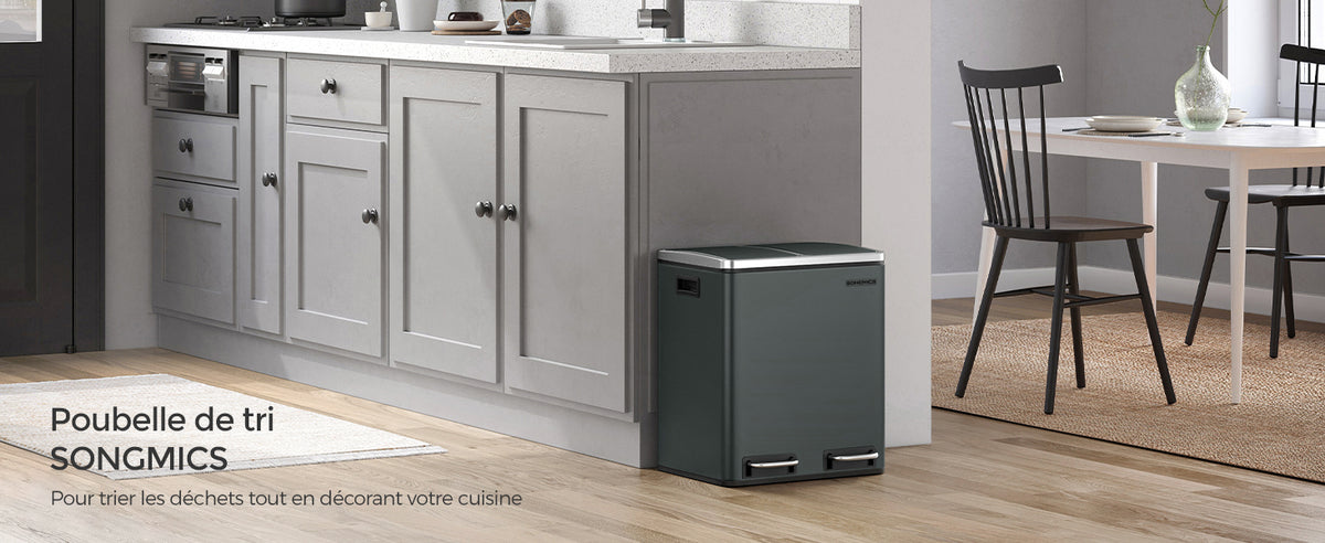 Poubelle double compartiment-  Poubelle beige 2 x 15L