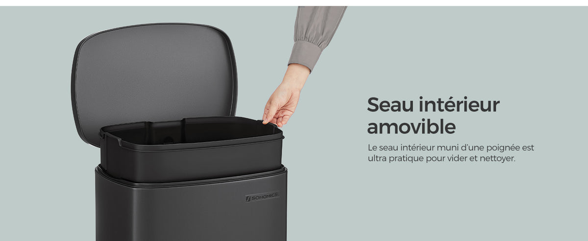 Poubelle à pédale - poubelle noir - 50L
