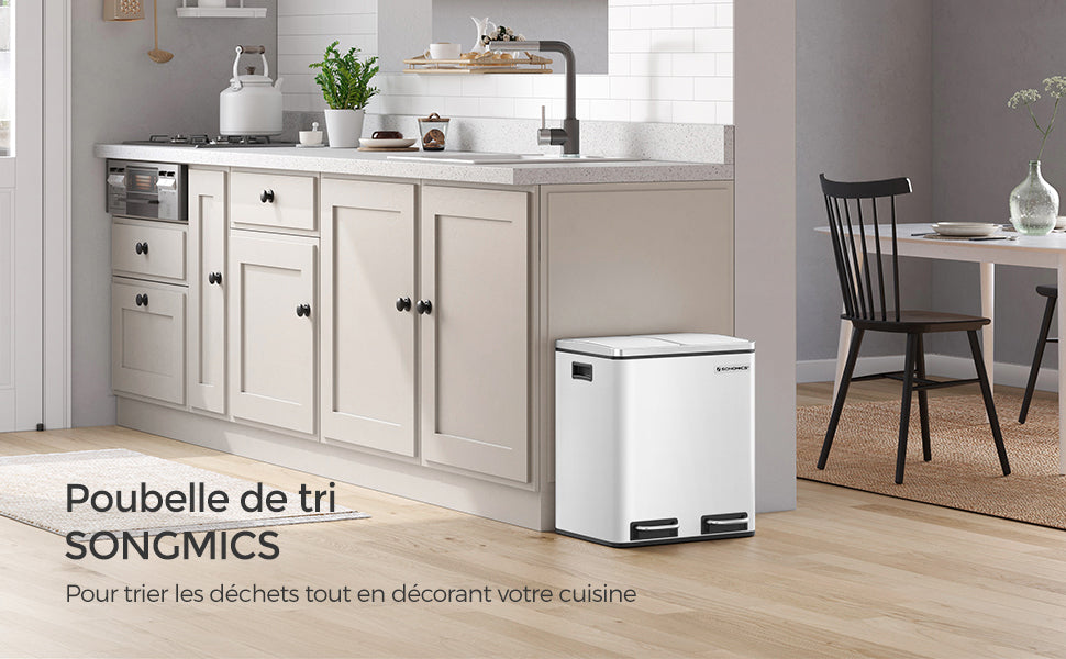 Poubelle double compartiment-  Poubelle beige 2 x 15L