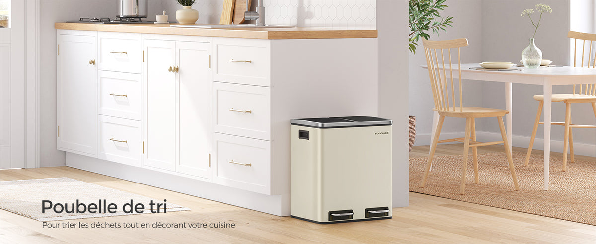 Poubelle double compartiment-  Poubelle beige 2 x 15L