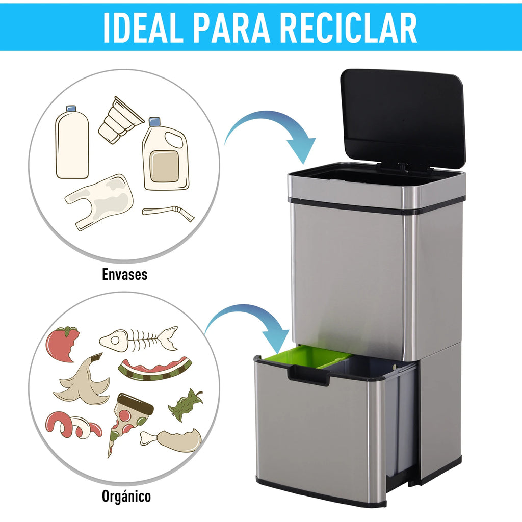 Poubelle tri-sélectif - Poubelle cuisine en acier inoxydable