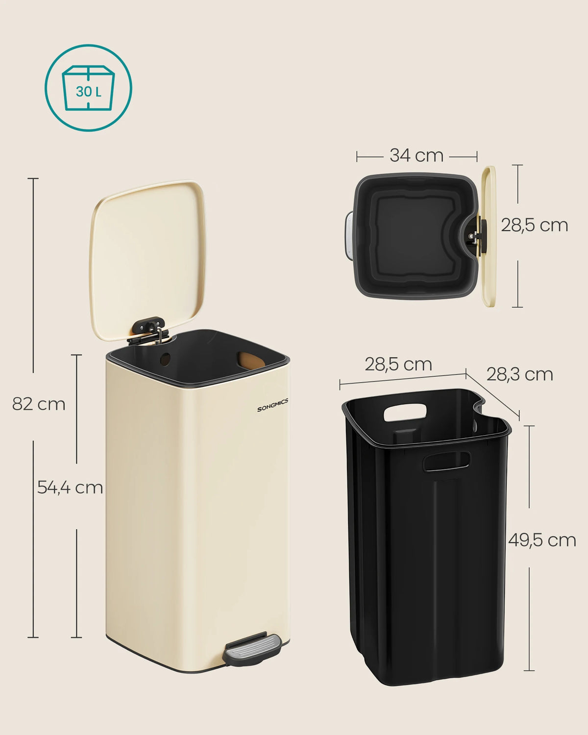 Poubelle cuisine- Poubelle à pédale en Acier 30L