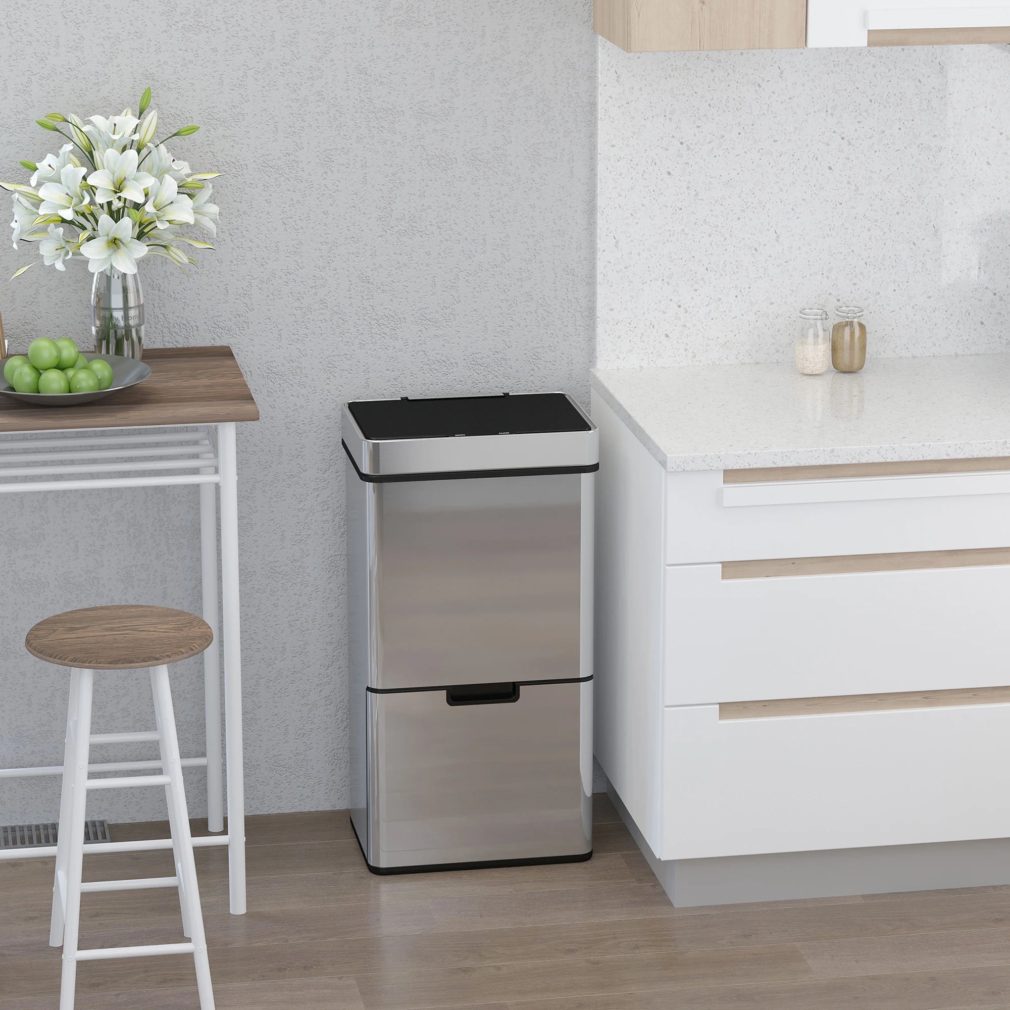 Poubelle tri-sélectif - Poubelle cuisine en acier inoxydable