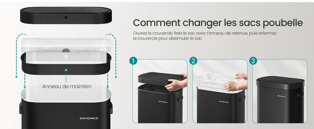 Poubelle automatique Noir - 50L