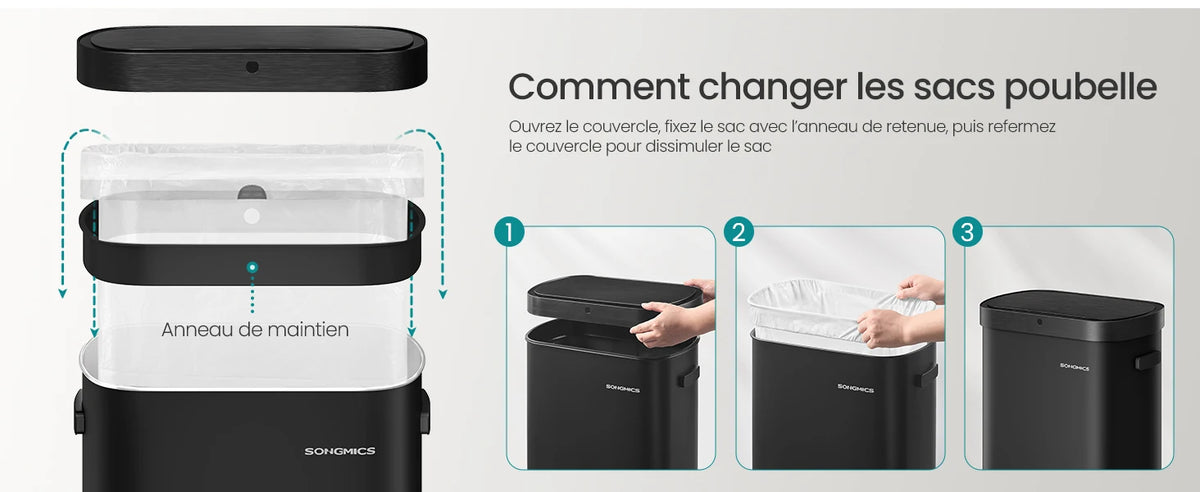 Poubelle automatique Noir - 50L