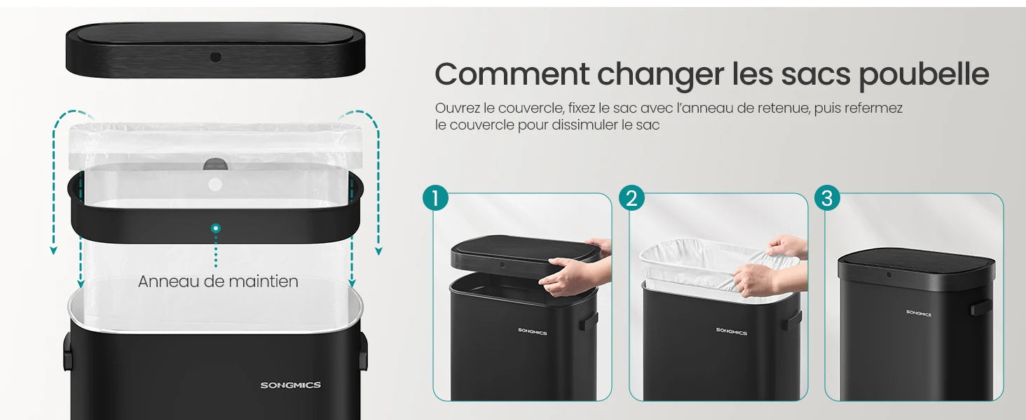 Poubelle automatique Noir - 50L