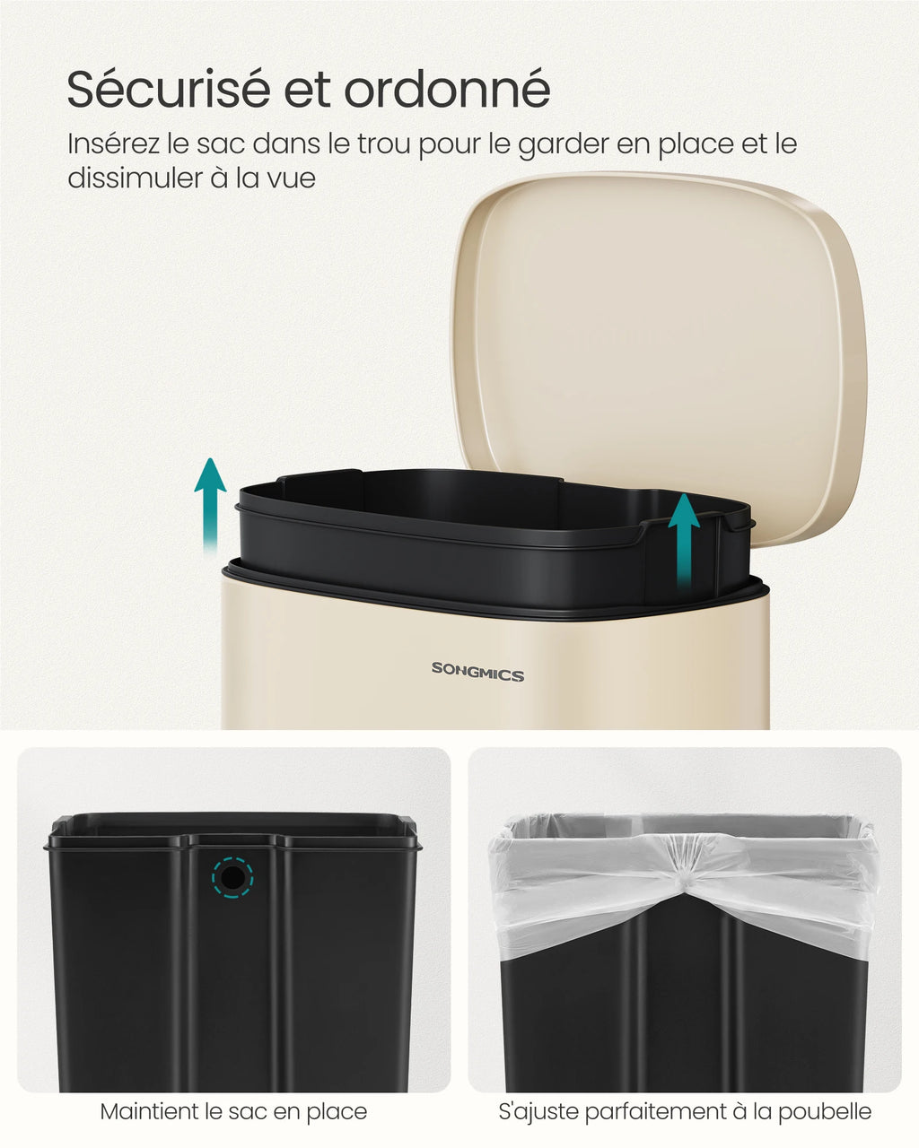 Poubelle à pédale- Poubelle beige - 50L