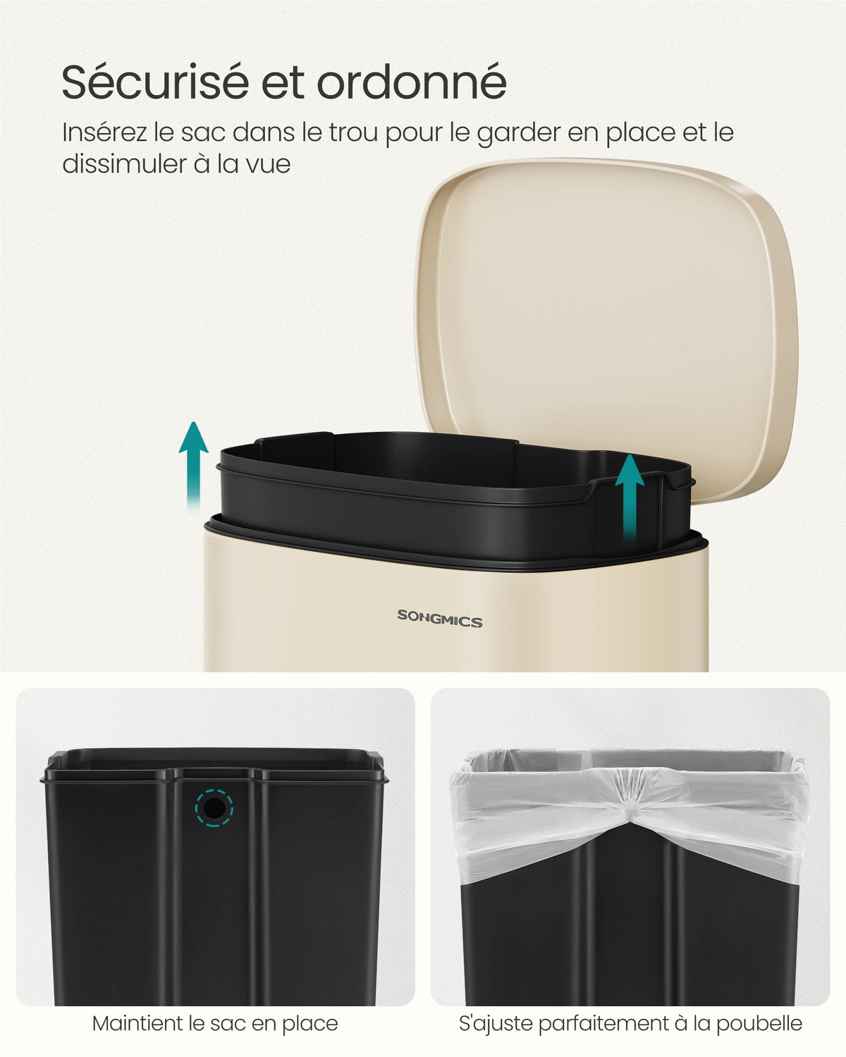 Poubelle à pédale- Poubelle beige - 50L