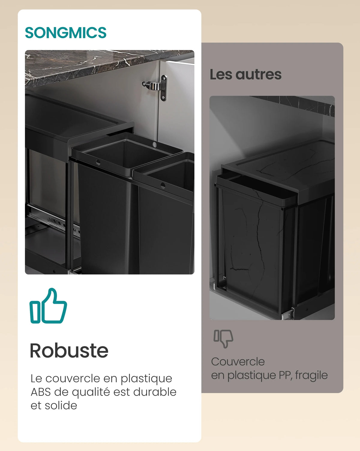 Poubelle double compartiment - Poubelle cuisine sous évier