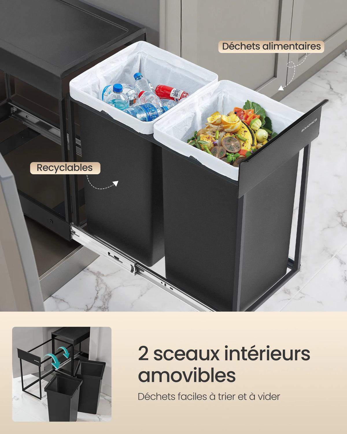 Poubelle double compartiment - Poubelle cuisine sous évier