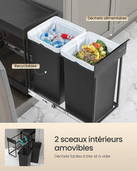 Poubelle cuisine double compartiment coulissant ORTUGA – Noir
