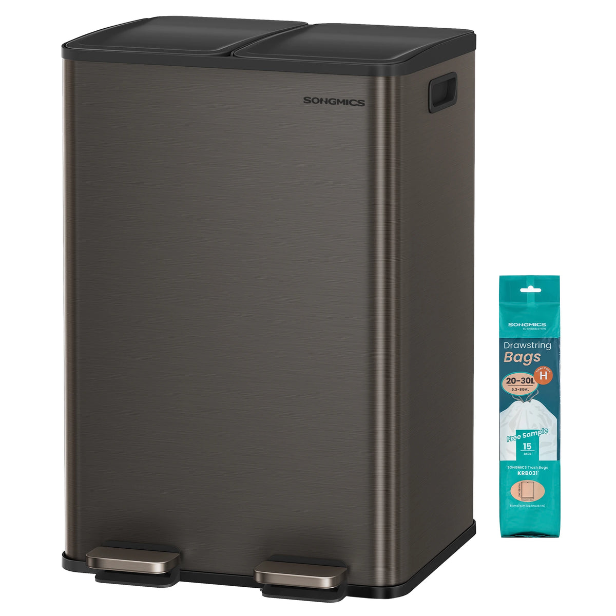 Poubelle double compartiment- Poubelle pédale marron longue 2x30L