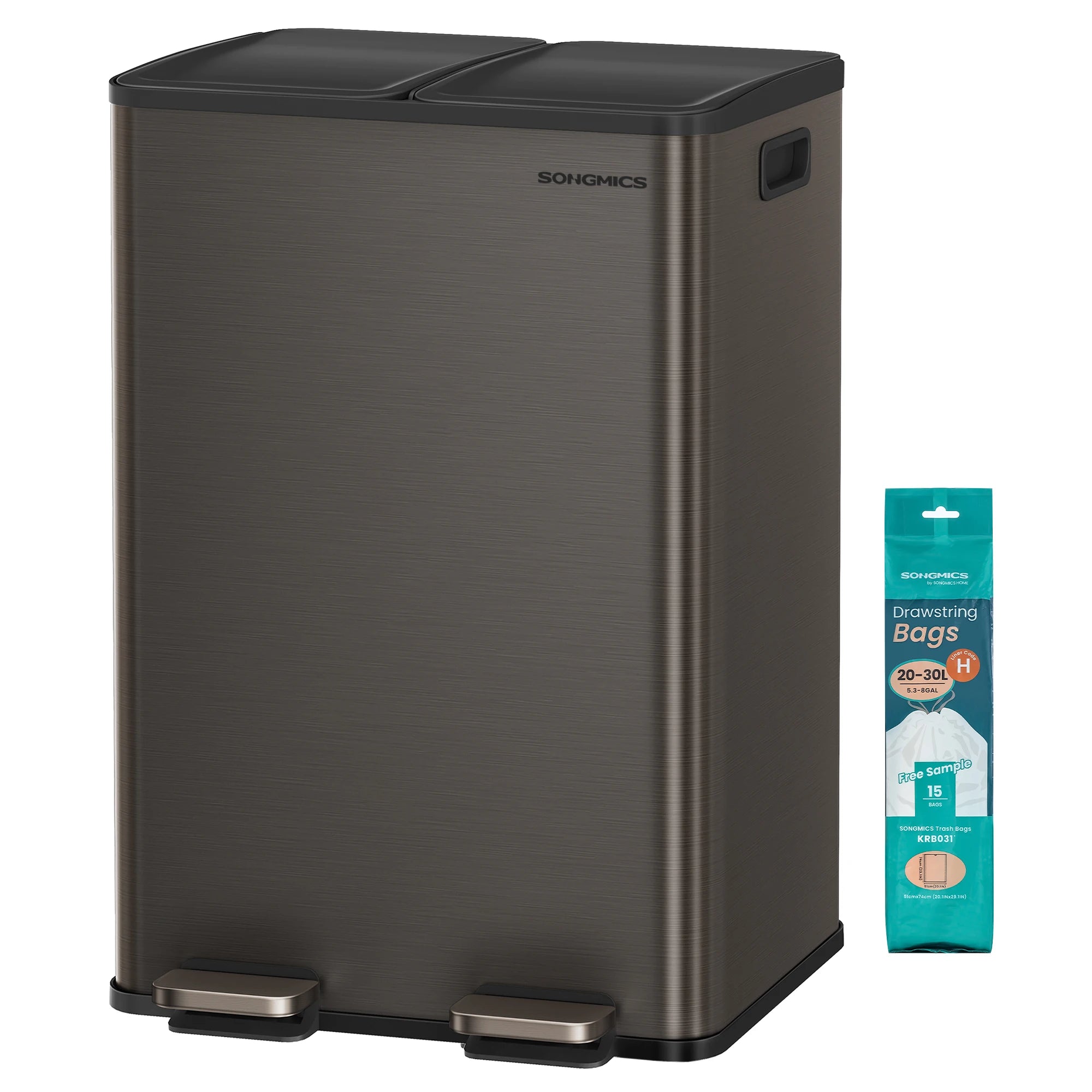 Poubelle double compartiment- Poubelle pédale marron longue 2x30L