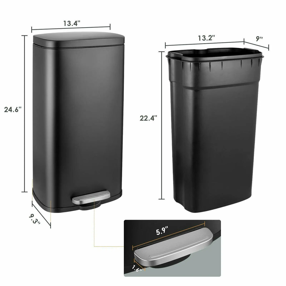 Poubelle à pédale - Poubelle noir- 30L