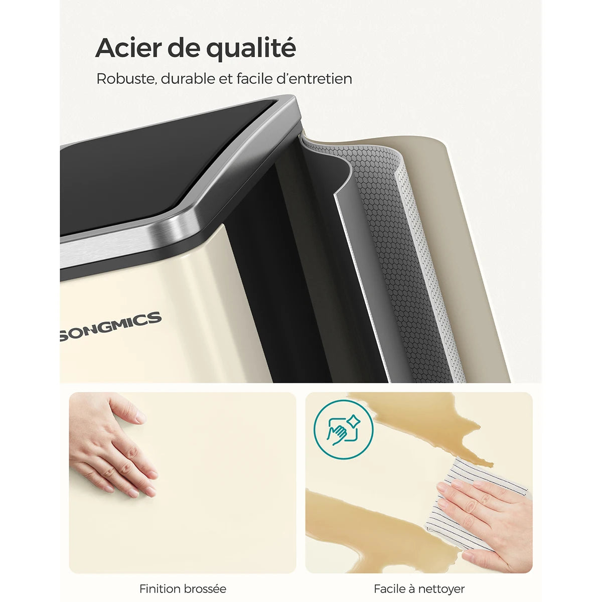 Poubelle double compartiment-  Poubelle beige 2 x 15L