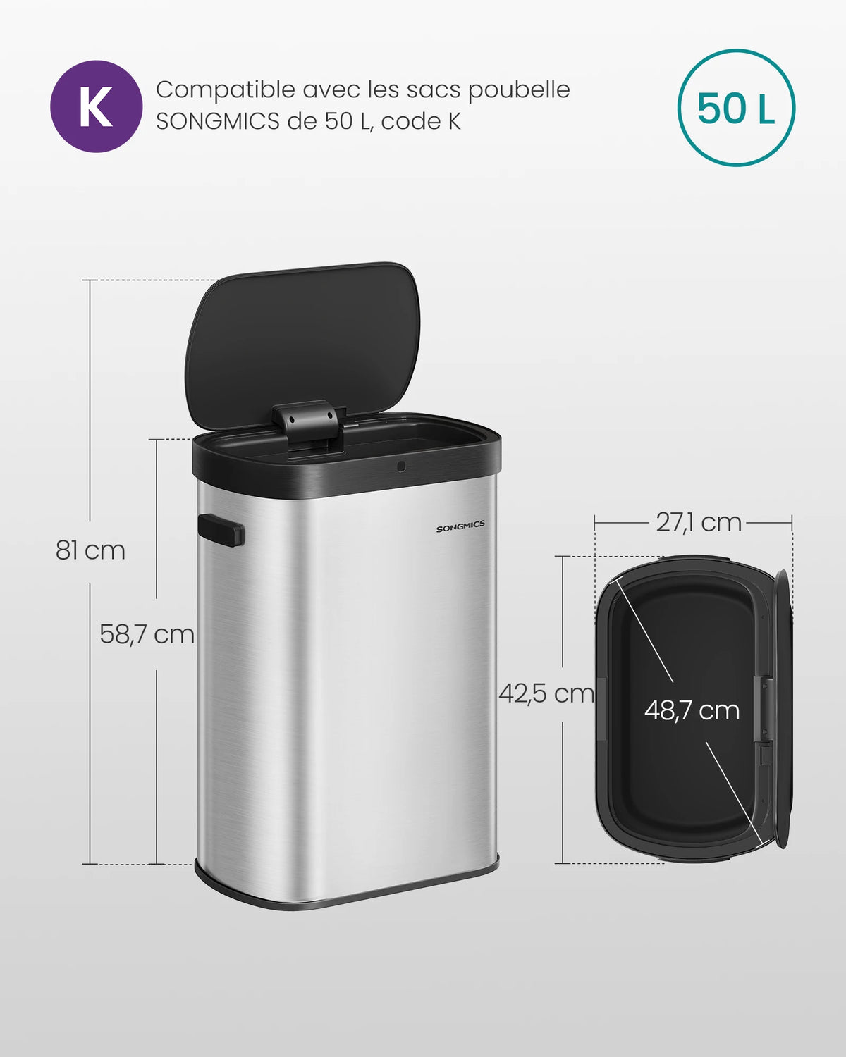 Poubelle automatique - 50L