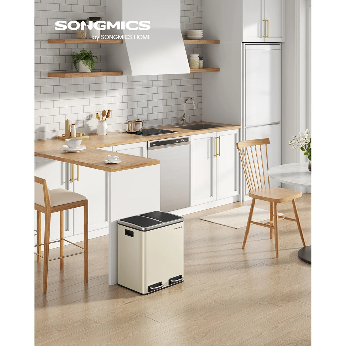 Poubelle double compartiment-  Poubelle beige 2 x 15L