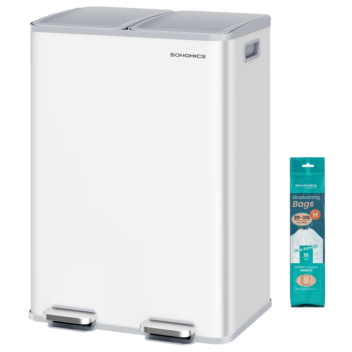 Poubelle double compartiment- Poubelle blanche longue 2x30L